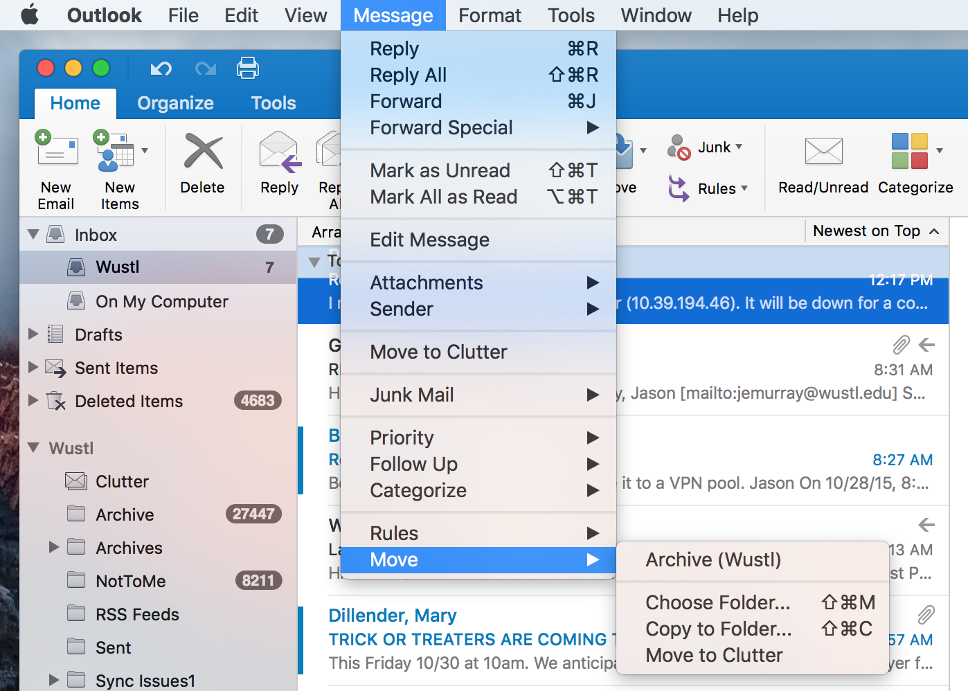 outlook for mac archive button